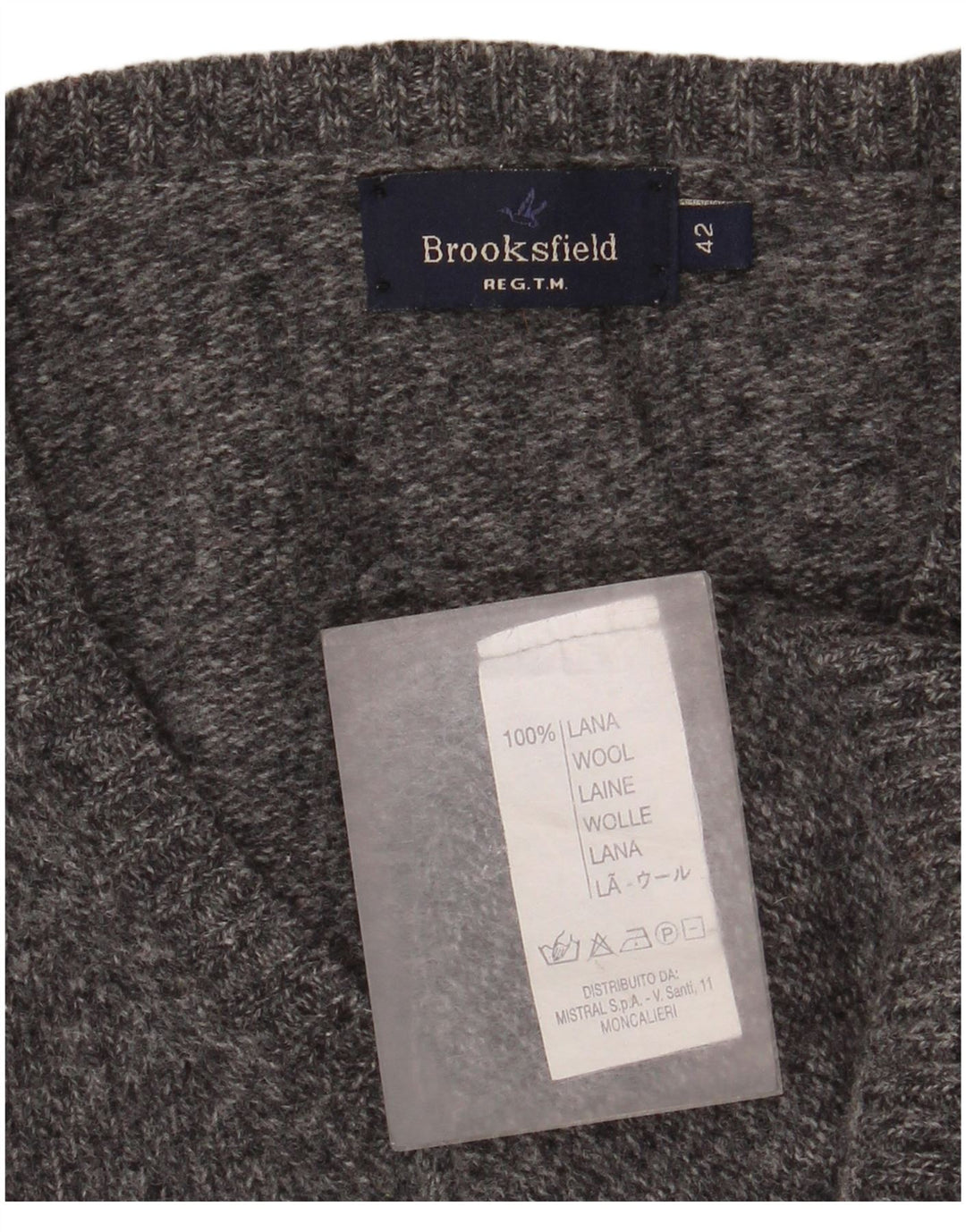 Suéter feminino Brooksfield com decote em V IT 42 lã manchada cinza médio