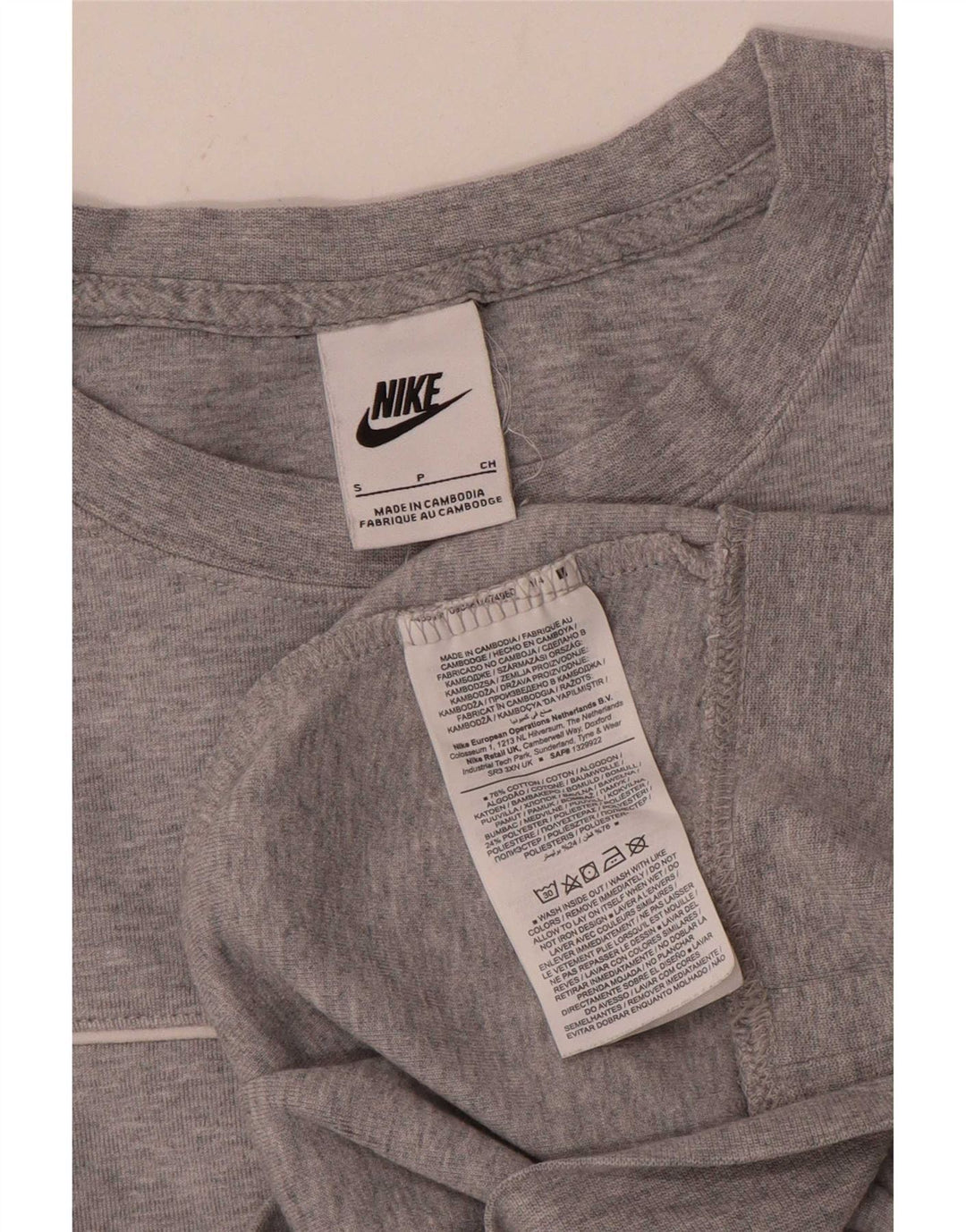 Moletom feminino oversized Nike UK 10 pequeno algodão manchado cinza