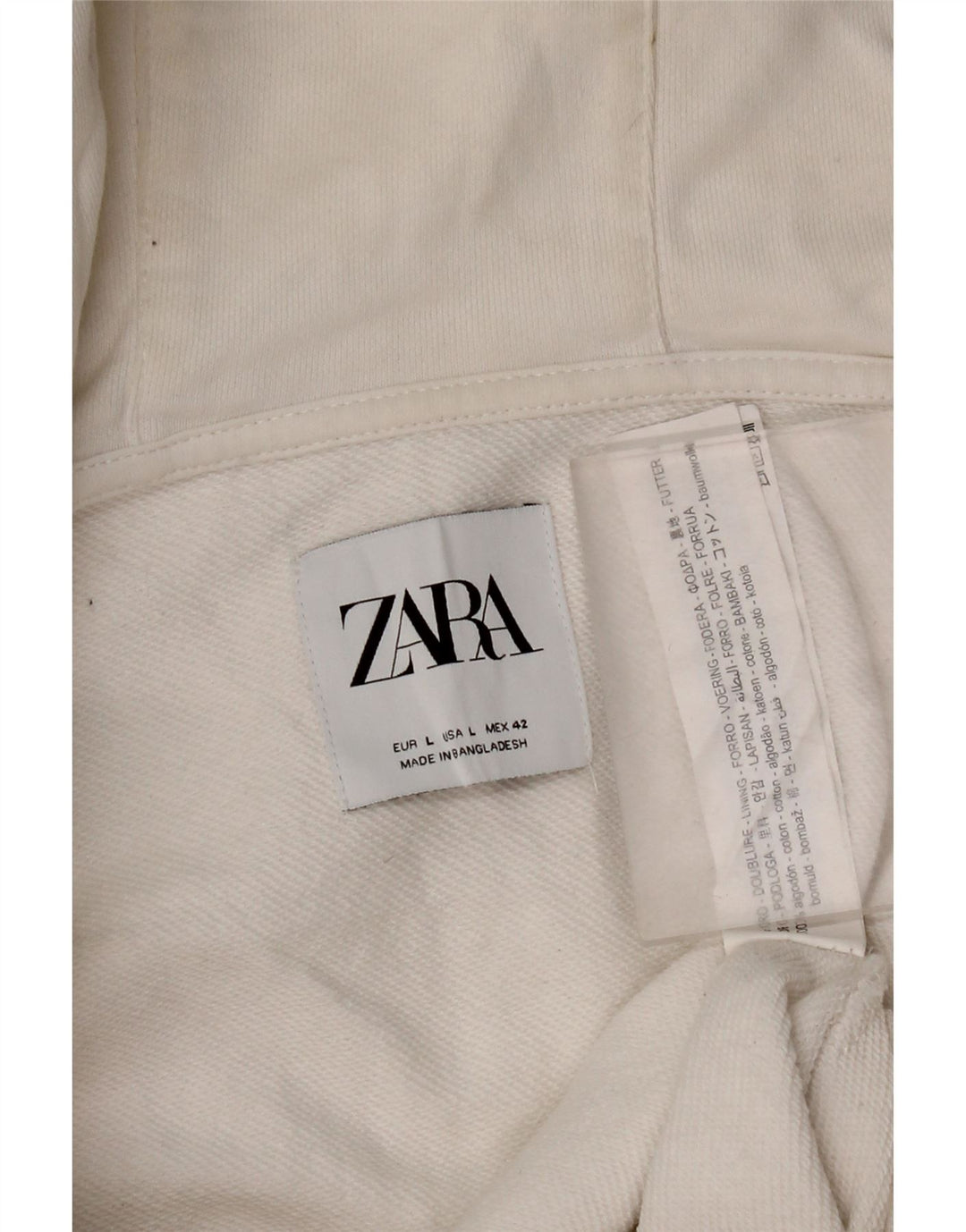 Zara Suéter masculino com capuz e zíper grande algodão branco