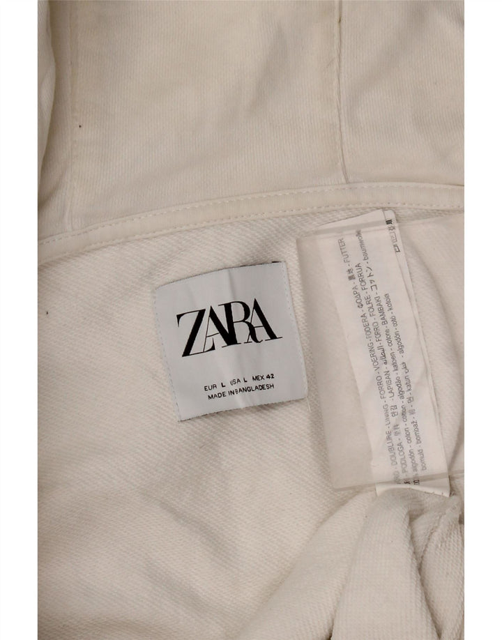 Zara Suéter masculino com capuz e zíper grande algodão branco