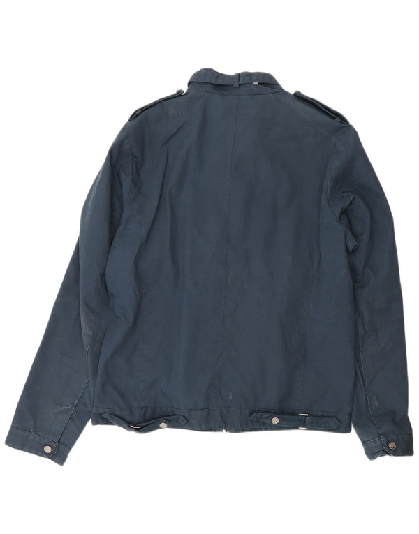 Zara Mens Military Jacket UK 42 XL Navy Blue Cotton