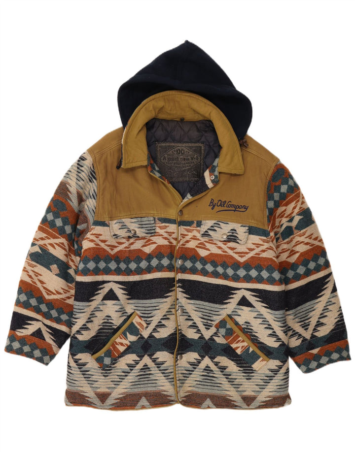 Casaco corta-vento masculino da Oil Company UK 40 grande multicolorido Fair Isle Aztec