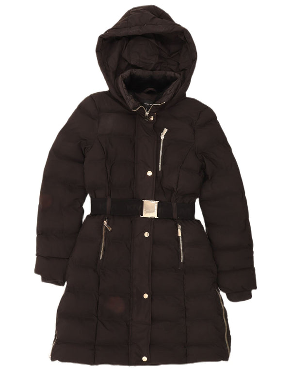 Casaco acolchoado com capuz gráfico feminino Karen Millen UK 6 XS preto poliéster