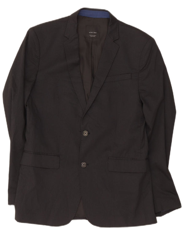 Jaqueta blazer masculina Zara com 2 botões EU 50 média preta listrada viscose