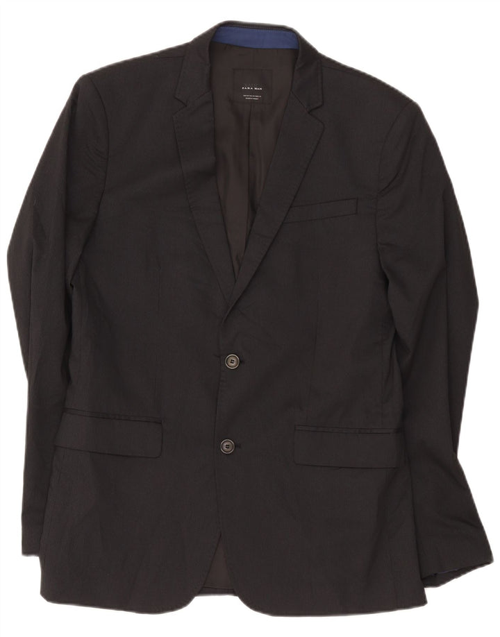 Jaqueta blazer masculina Zara com 2 botões EU 50 média preta listrada viscose