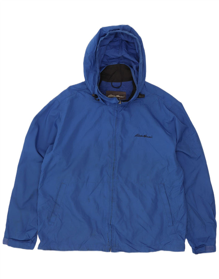 Jaqueta de chuva masculina Eddie Bauer com capuz Reino Unido 38 poliéster azul médio