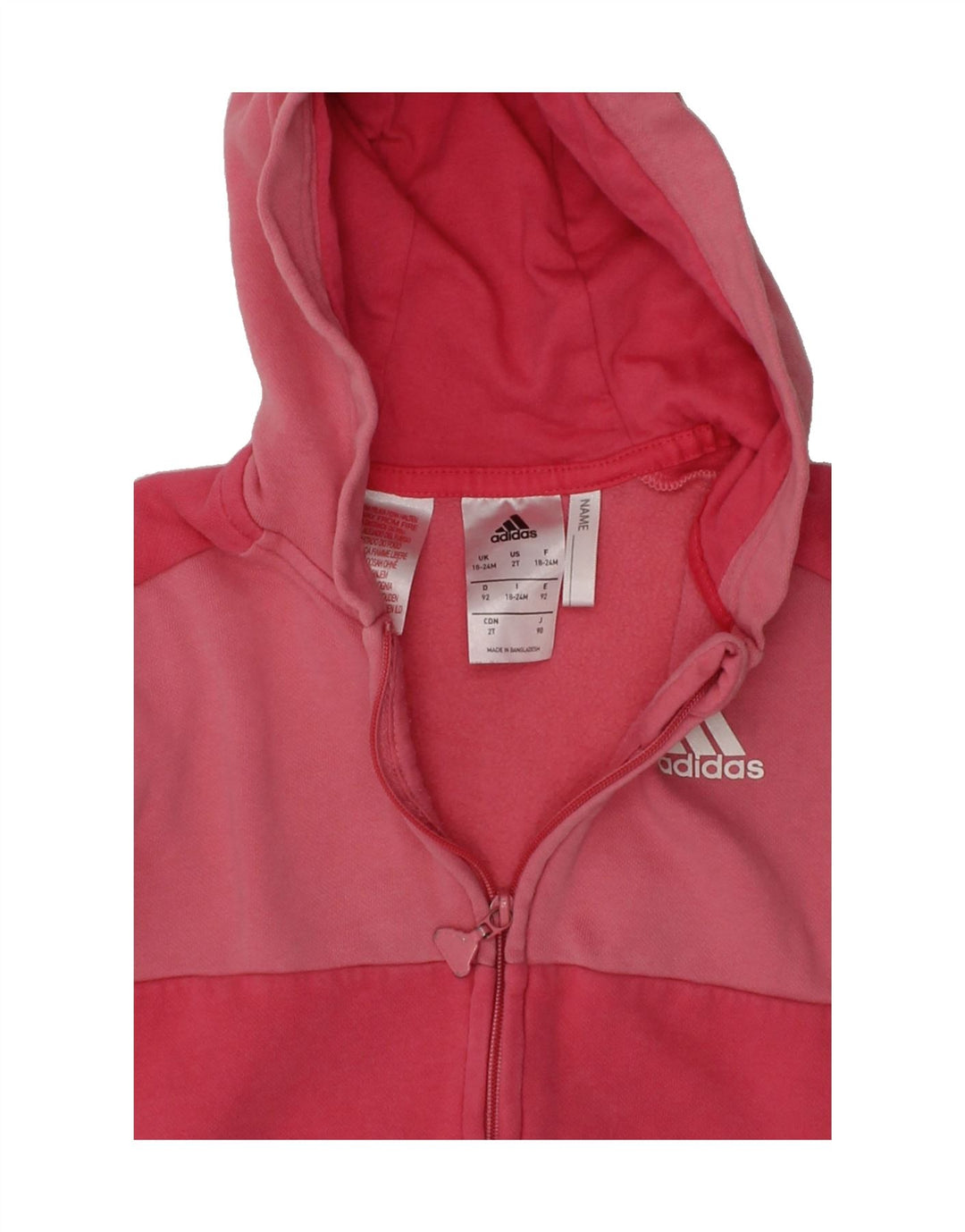 ADIDAS Baby Girls Graphic Zip Hoodie Sweater 18-24 Months Pink Colourblock Vintage Adidas and Second-Hand Adidas from Messina Hembry 