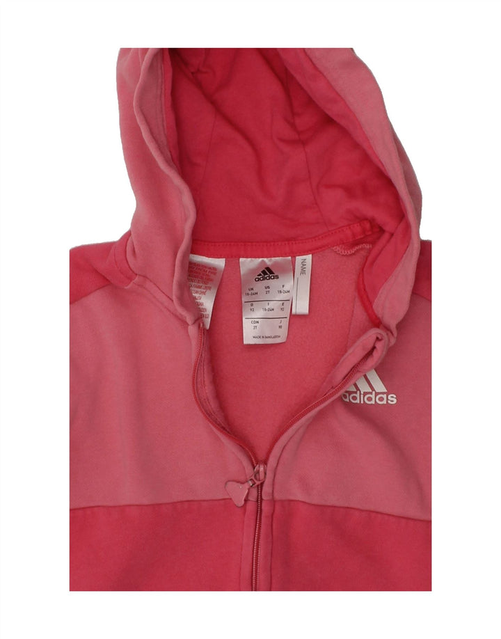 ADIDAS Baby Girls Graphic Zip Hoodie Sweater 18-24 Months Pink Colourblock Vintage Adidas and Second-Hand Adidas from Messina Hembry 