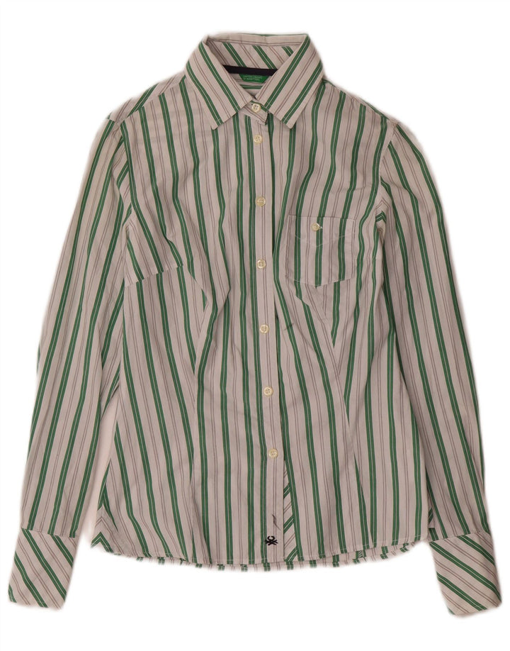 Camisa feminina Benetton UK 6 XS algodão listrado branco