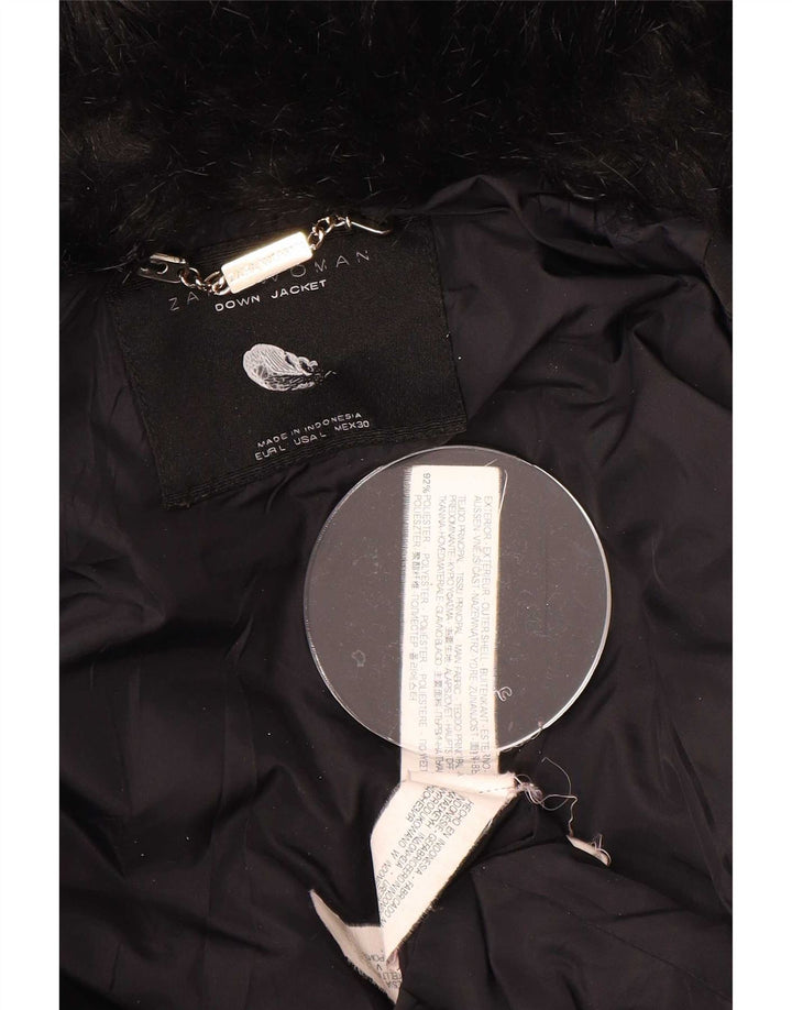 Jaqueta acolchoada feminina Zara UK 14 grande poliéster preto