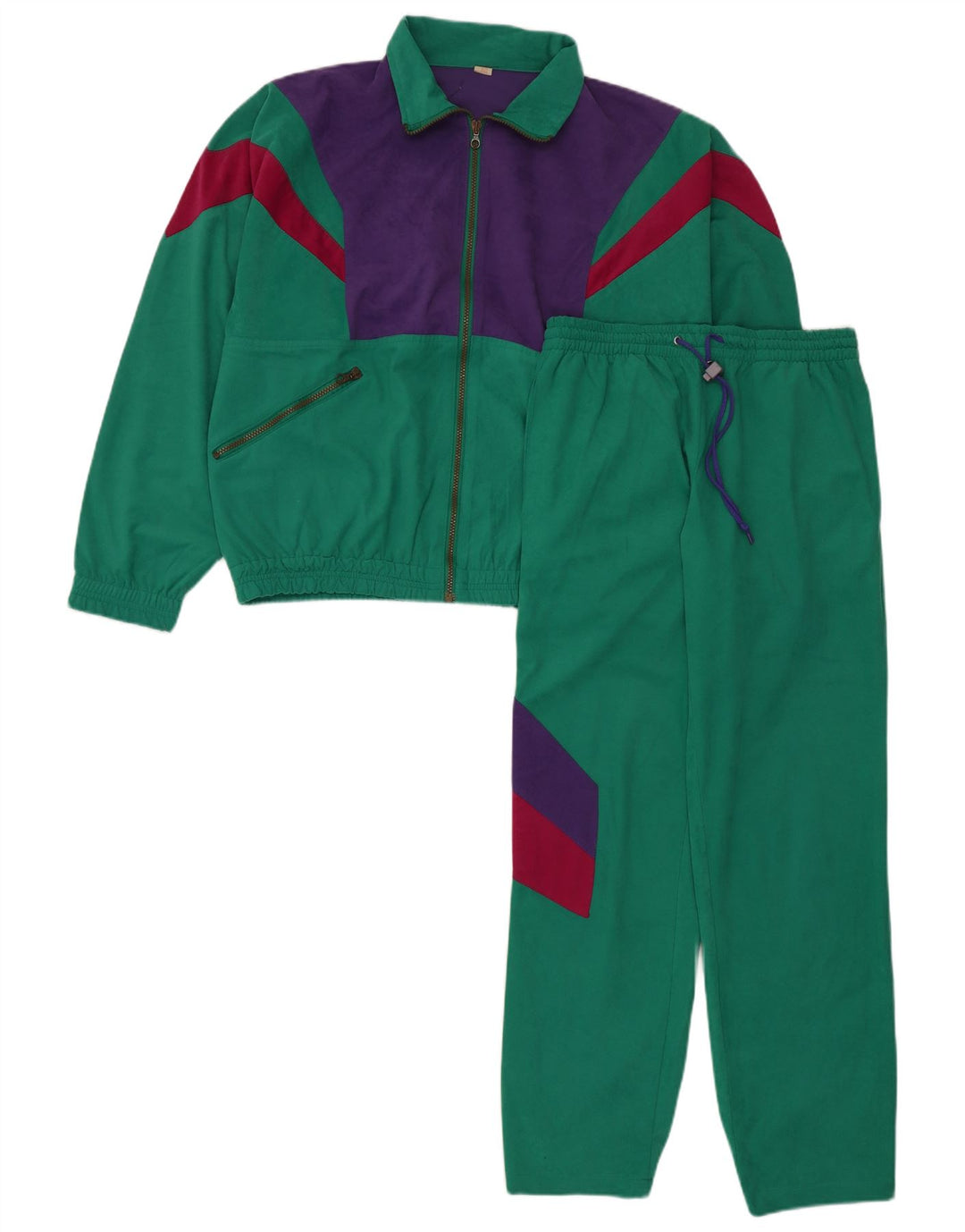 Fato de treino feminino vintage UK 14 poliéster colorblock verde médio