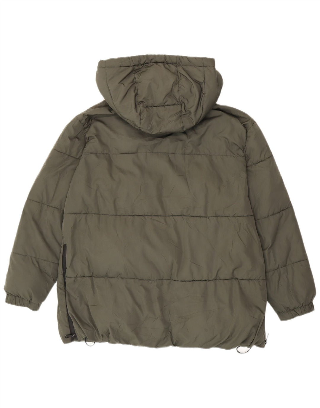 Jaqueta acolchoada com capuz grande Zara para mulher UK 14 poliéster verde médio
