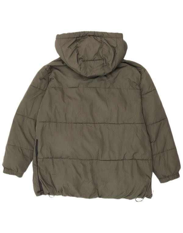 Jaqueta acolchoada com capuz grande Zara para mulher UK 14 poliéster verde médio