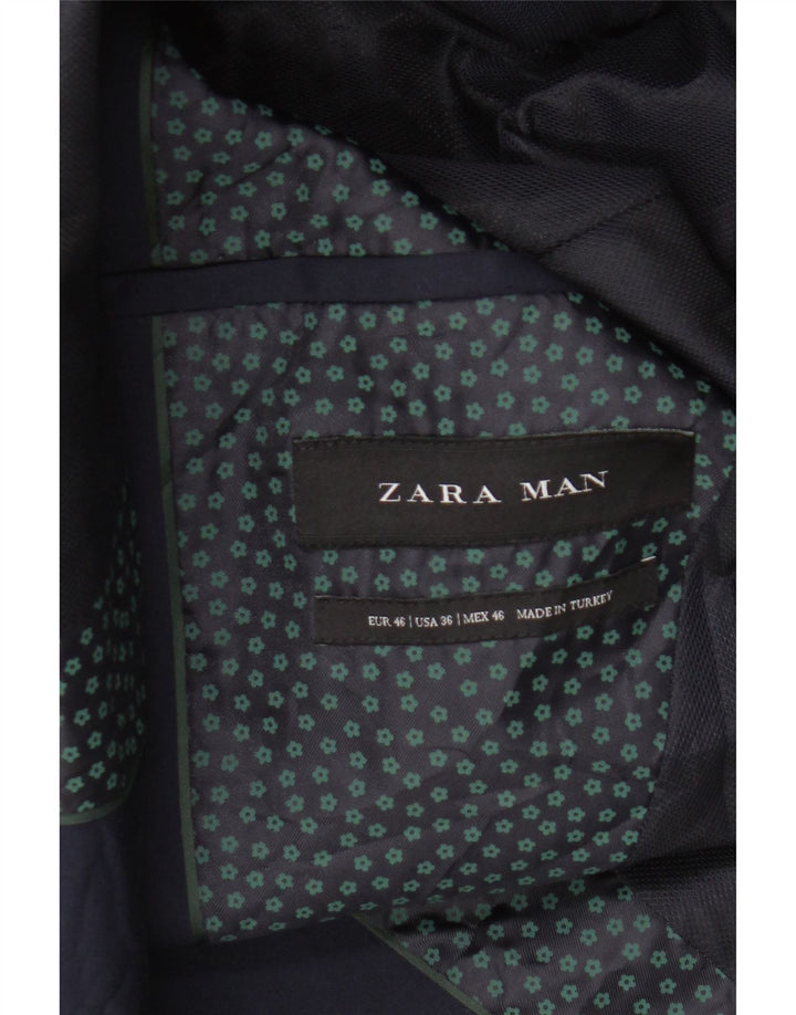 Jaqueta blazer masculina Zara com 2 botões UE 46 pequena azul marinho