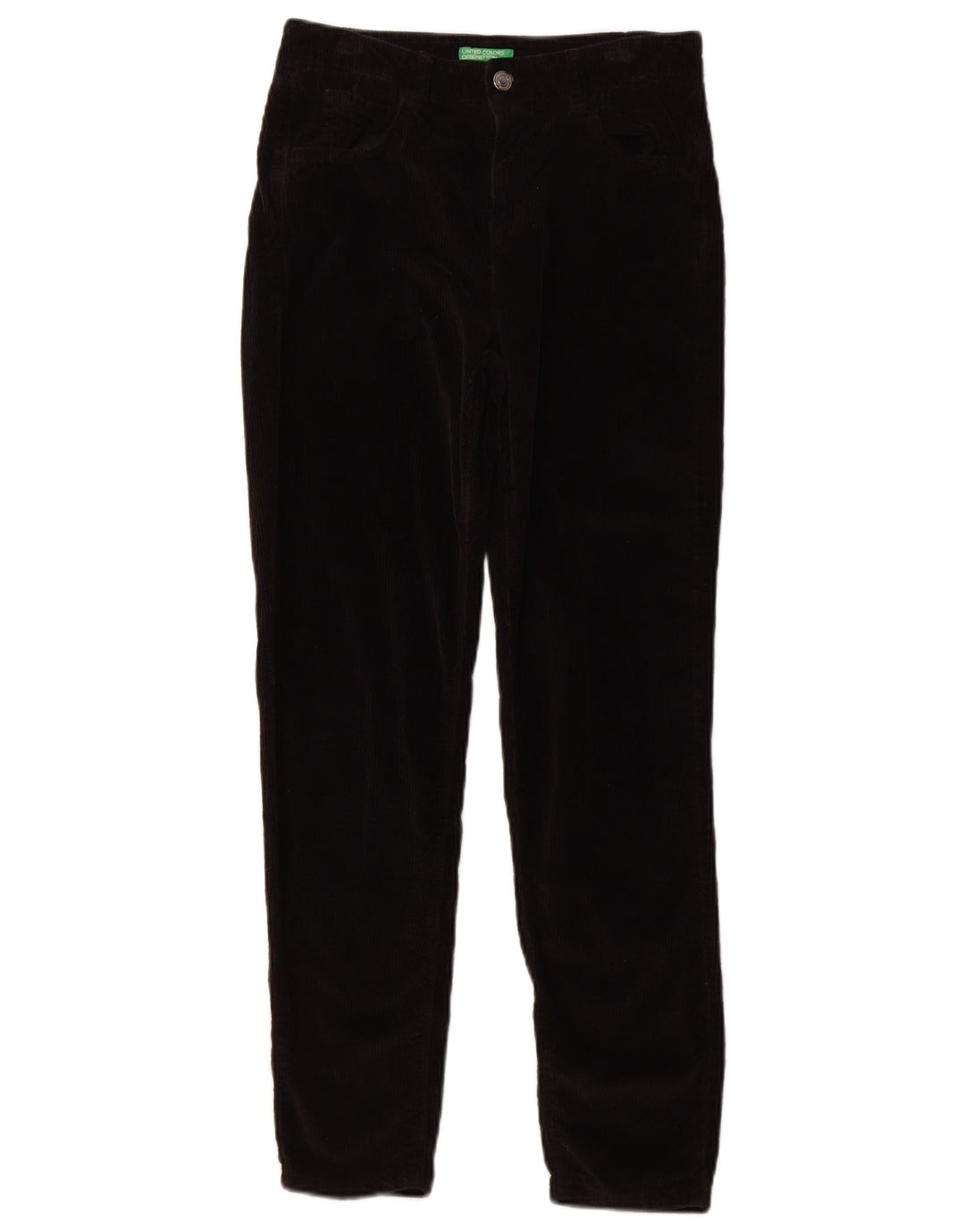 Calça feminina de veludo cotelê BENETTON UK 8 pequena W26 L27 algodão preto