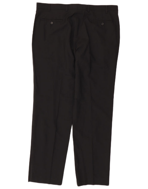 Calça masculina de terno reto Marks & Spencer W40 L33 lã preta