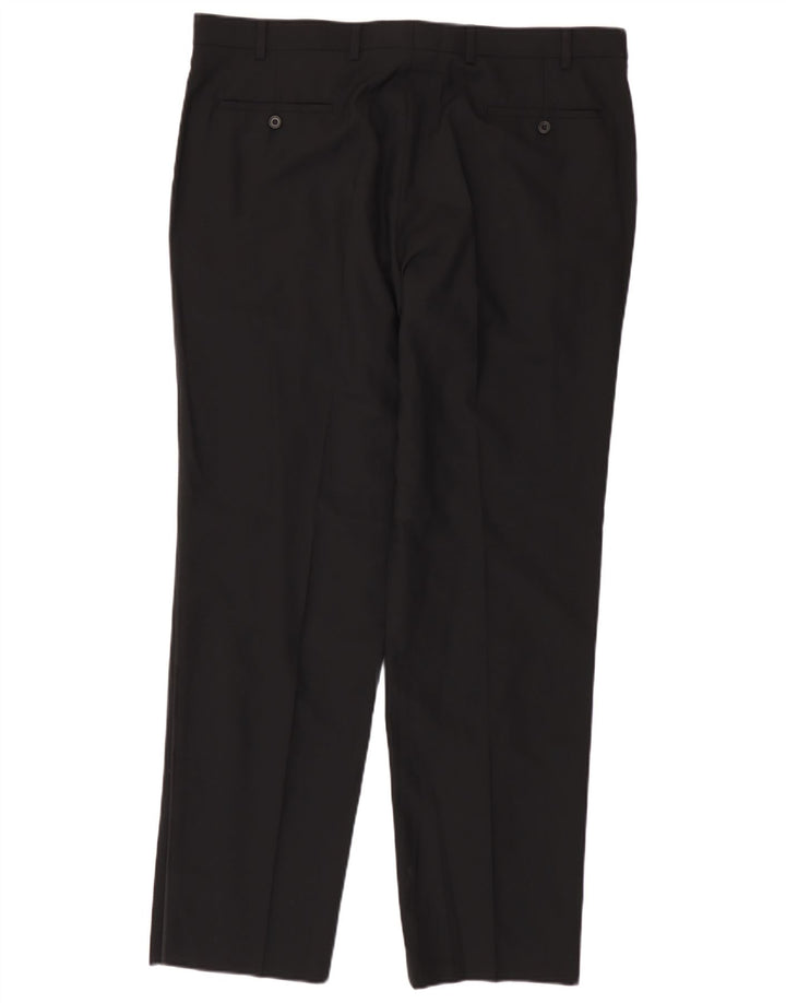 Calça masculina de terno reto Marks & Spencer W40 L33 lã preta