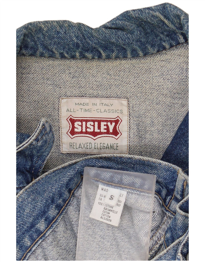 Jaqueta jeans feminina SISLEY cropped grande Reino Unido 10 algodão azul pequeno