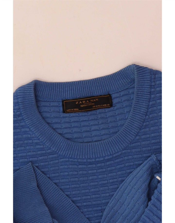 Zara Suéter masculino com gola redonda pequeno azul