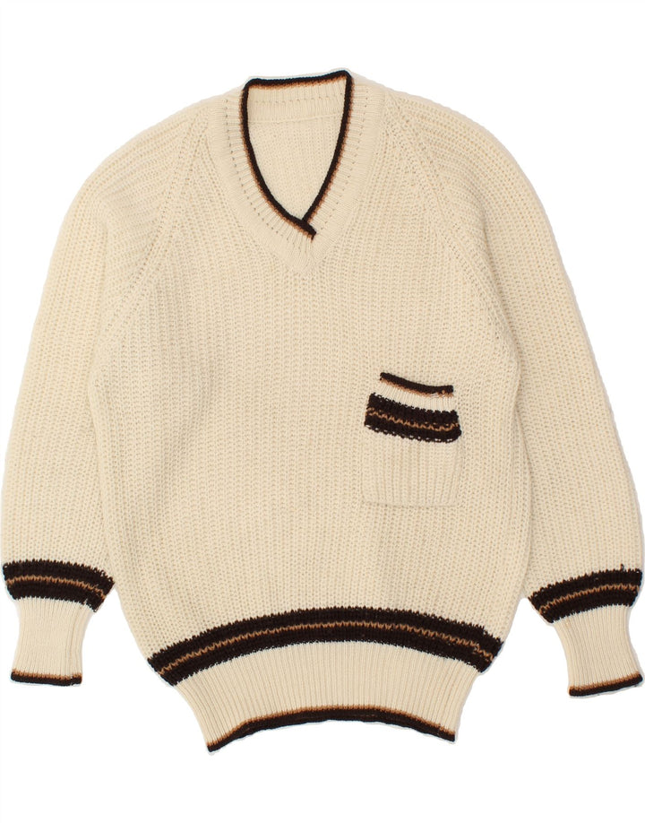 VINTAGE Womens V-Neck Jumper Sweater UK 18 XL Beige Vintage Vintage and Second-Hand Vintage from Messina Hembry 