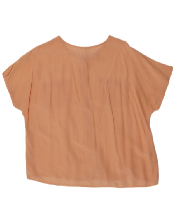 Blusa feminina vintage de manga curta UK 18 XL seda rosa