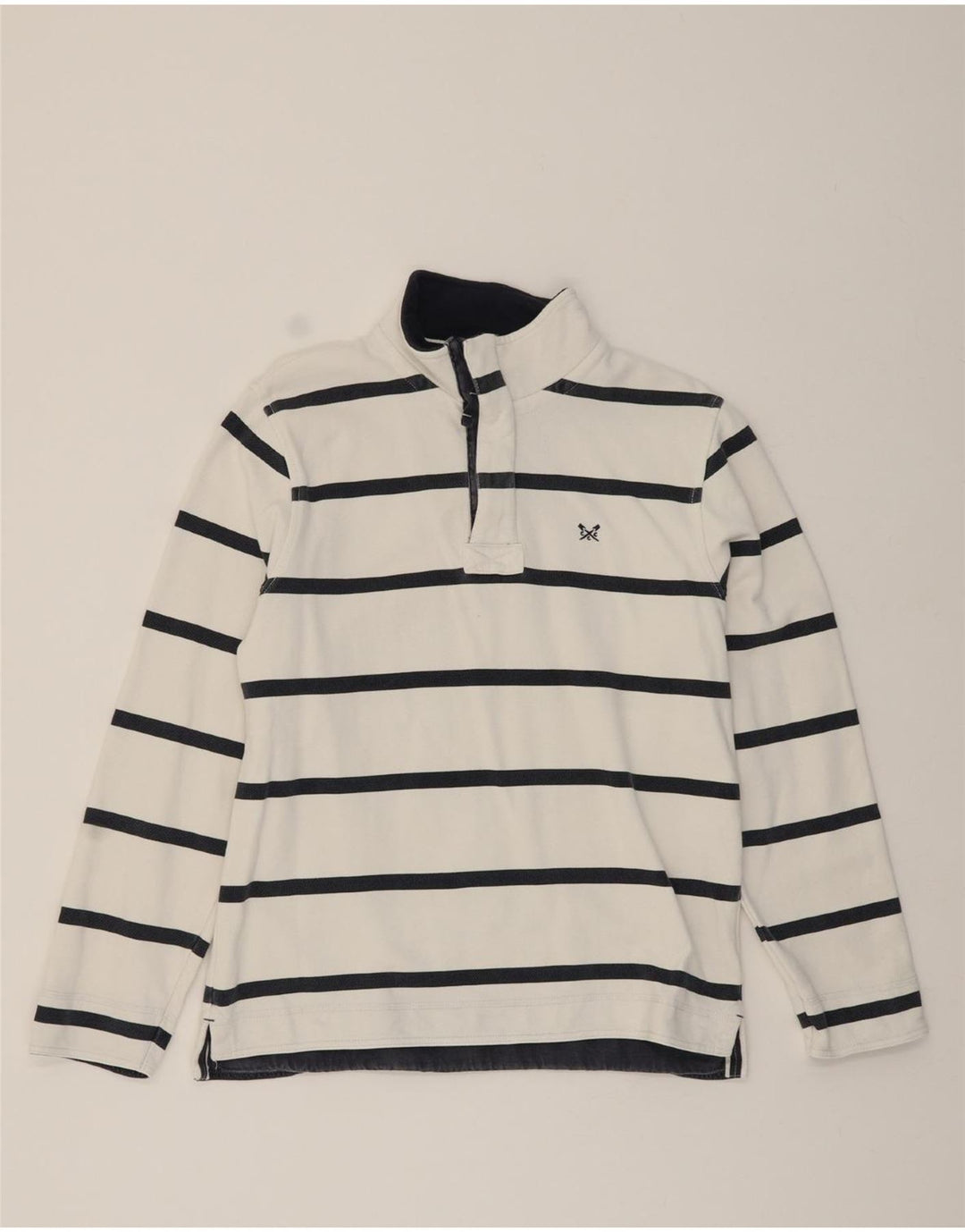 CREW CLOTHING Mens Zip Neck Sweatshirt Jumper Small White Striped Cotton Vintage Crew Clothing and Second-Hand Crew Clothing from Messina Hembry 
