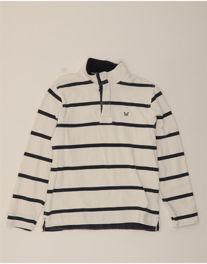 CREW CLOTHING Mens Zip Neck Sweatshirt Jumper Small White Striped Cotton Vintage Crew Clothing and Second-Hand Crew Clothing from Messina Hembry 