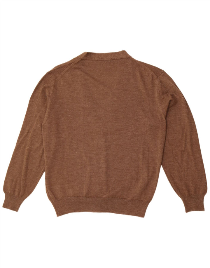 Suéter cardigã feminino vintage Reino Unido 14 grande lã marrom