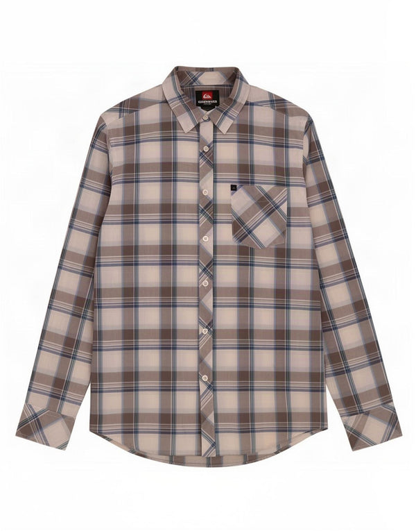 Camisa masculina Quiksilver pequena xadrez cinza algodão