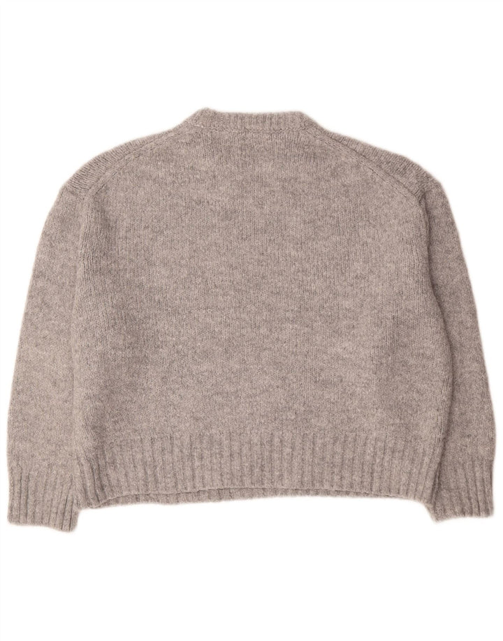 Zara Suéter feminino oversized com gola redonda Reino Unido 14 cinza médio acrílico