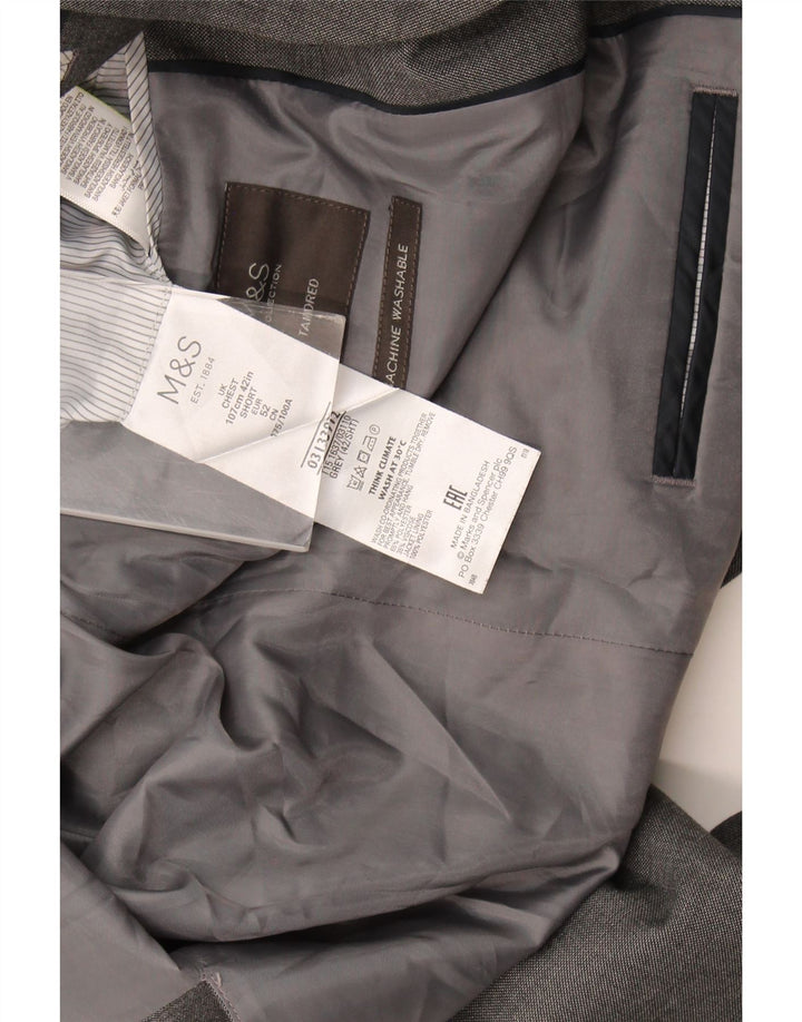 Jaqueta blazer masculina de 2 botões Marks & Spencer Reino Unido 42 poliéster cinza grande