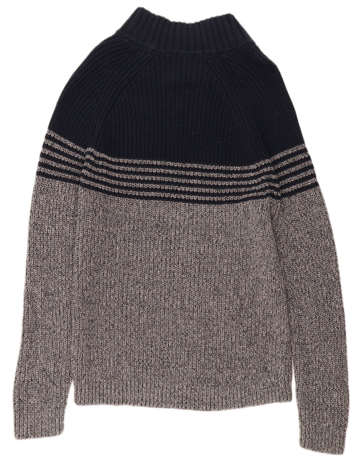 WHITE STUFF Suéter feminino com gola redonda e botão UK 16 grande bloco colorido cinza
