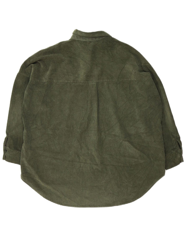 Camisa feminina de veludo cotelê Zara UK 14 poliéster verde médio