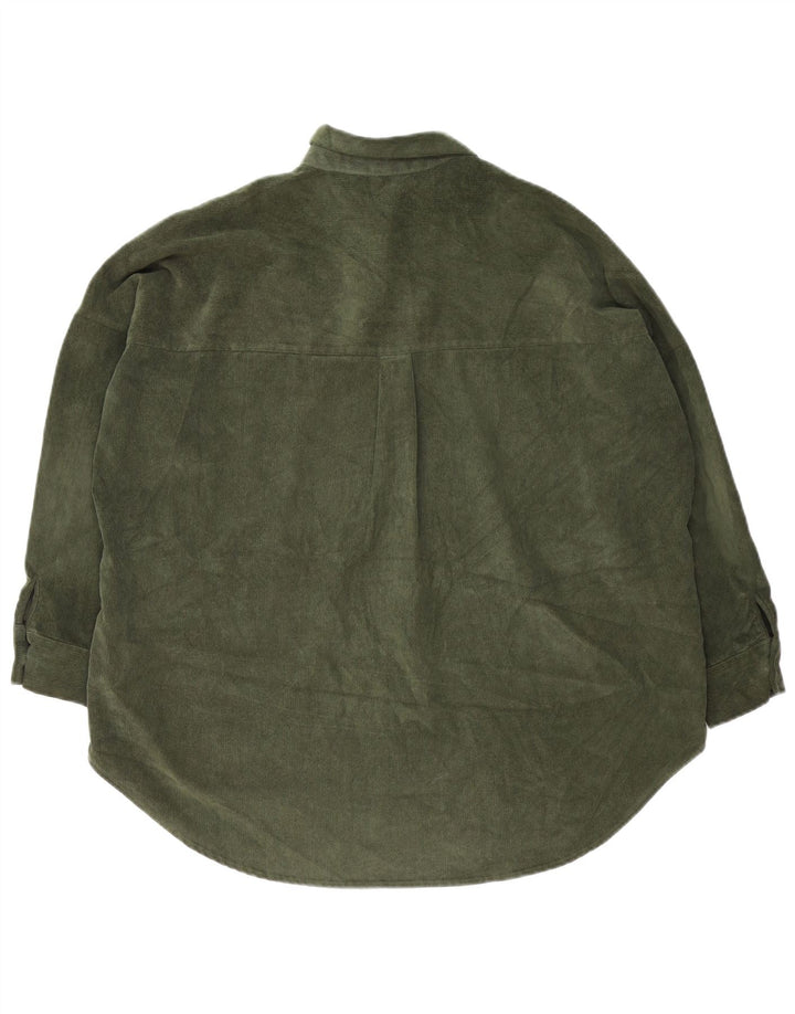 Camisa feminina de veludo cotelê Zara UK 14 poliéster verde médio