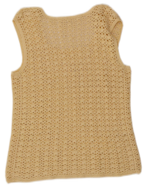 Regata feminina vintage de crochê com colete UK 6 XS amarelo
