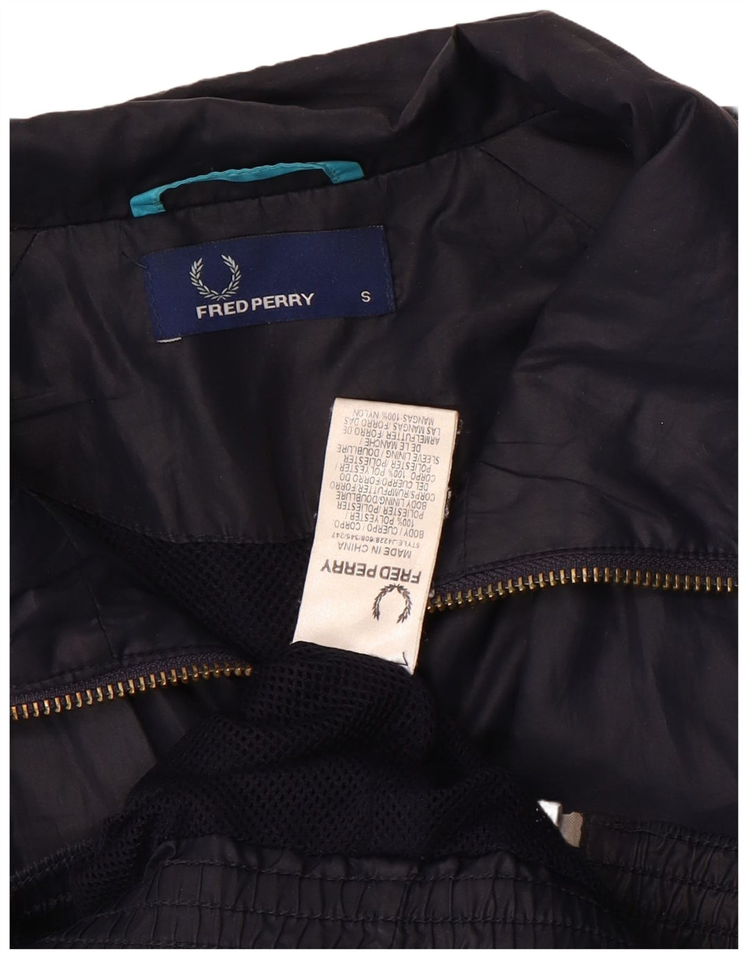 Jaqueta masculina de treino Fred Perry pequena azul marinho poliéster