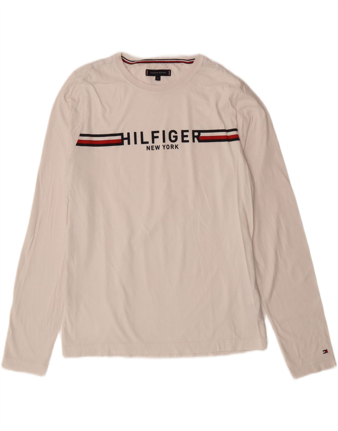 Top gráfico masculino TOMMY HILFIGER manga comprida listrado branco médio