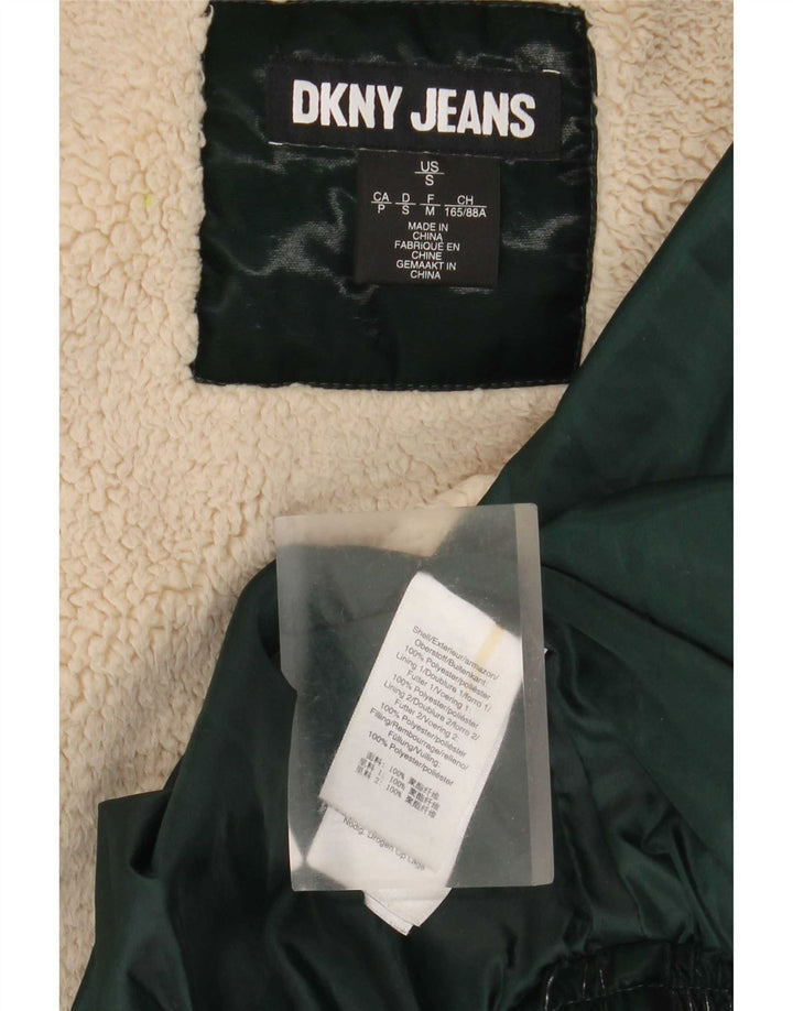 Jaqueta acolchoada com capuz grande Dkny feminina UK 10 poliéster verde pequeno