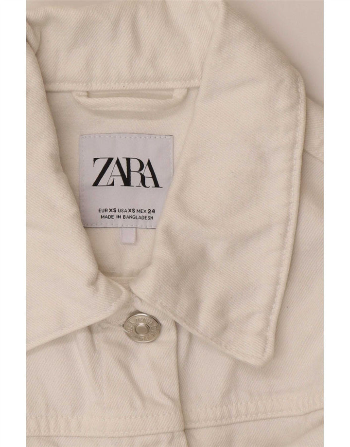 Zara Womens Crop Oversized Denim Jacket UK 6 XS algodão branco