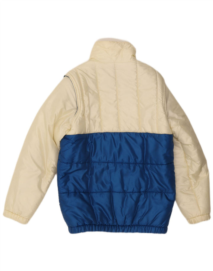 Jaqueta de esqui masculina vintage UK 36 pequeno bloco colorido branco