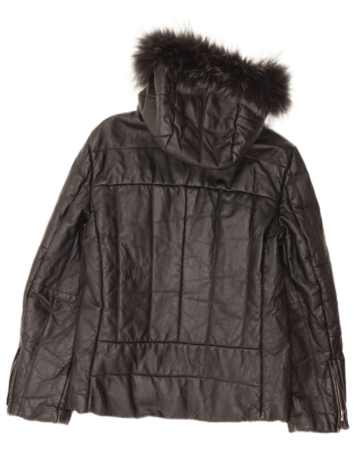 Jaqueta de couro com capuz feminino vintage IT 48 XL couro preto