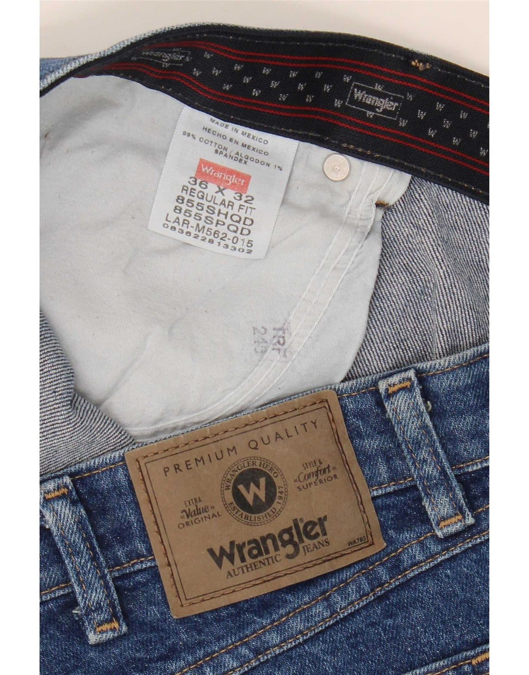 Wrangler masculino regular fit jeans reto W36 L32 algodão azul