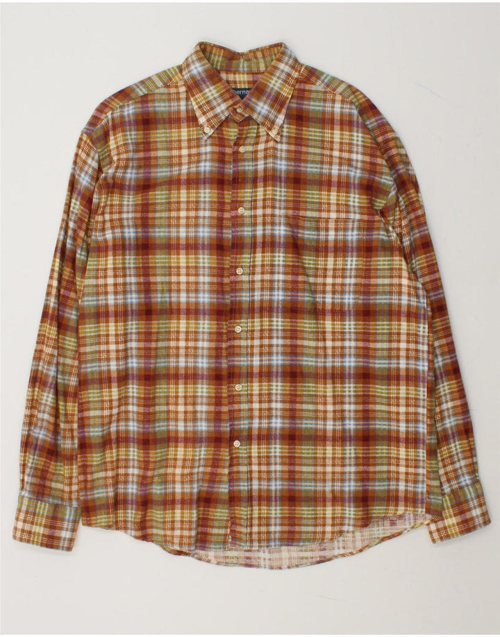 BERNARDI Mens Flannel Shirt Large Brown Check Cotton Vintage Bernardi and Second-Hand Bernardi from Messina Hembry 