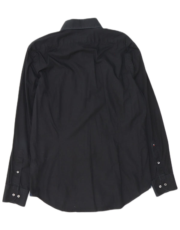 Camisa masculina Tommy Hilfiger sob medida tamanho 40 15 1/2 algodão preto médio