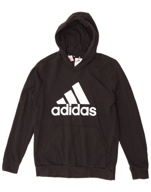 Suéter com capuz gráfico Adidas Boys 13-14 anos grande algodão preto