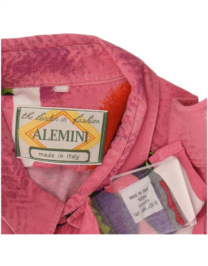 Camisa masculina vintage de manga curta grande rosa viscose geométrica