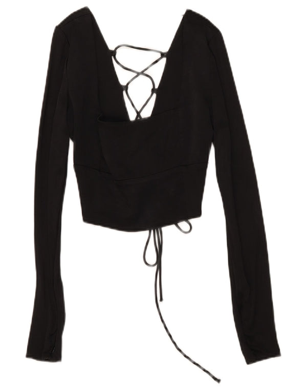 Zara blusa feminina cropped manga comprida top UK 6 XS preto viscose