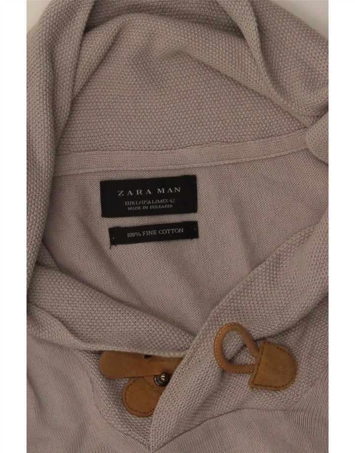 Zara Suéter masculino com gola xale e algodão cinza grande