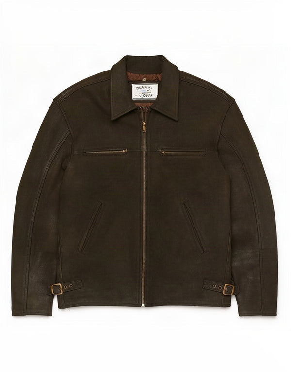 Jaqueta de couro masculina vintage UK 38 médio cáqui