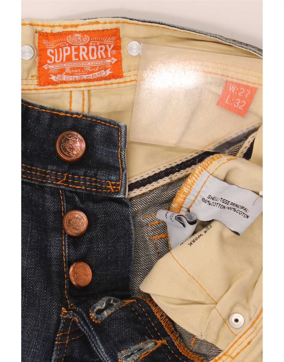 Superdry Mens Cargo Bootcut Jeans W27 L32 Azul Marinho Algodão